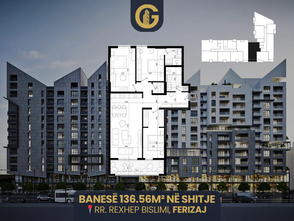 Apartamento de 136,56m² à venda, Ferizaj