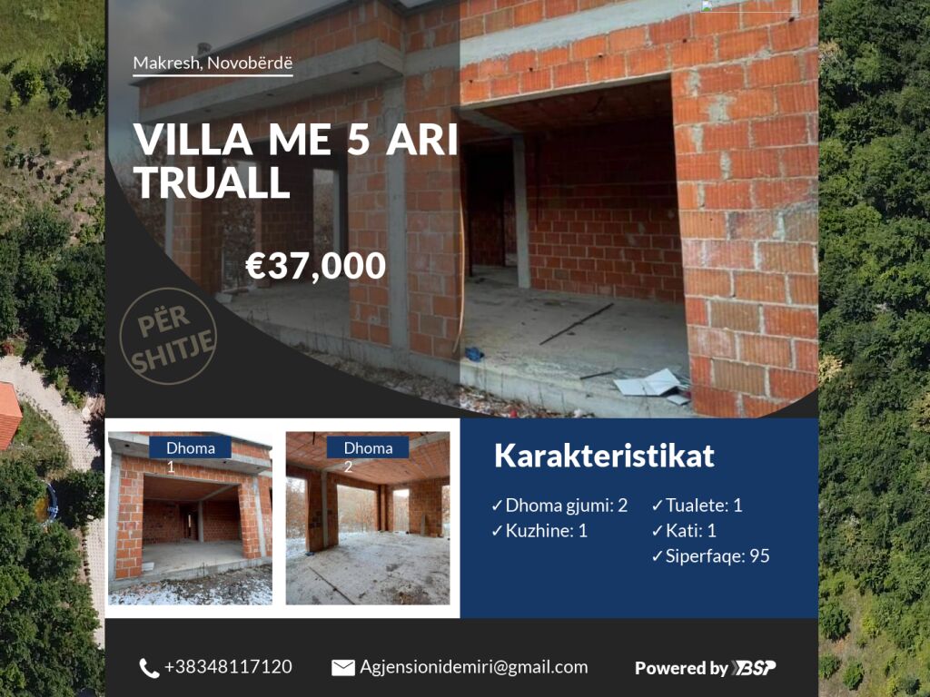 Shitet villa, jo e kompletuar, makresh, novoberde