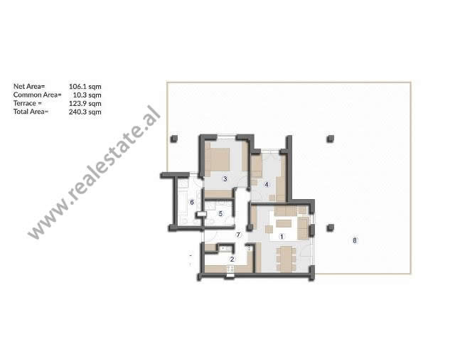 Apartament me dy dhoma gjumi për qira në touch of sun residence në Tiranë, shqipëri (trr-516-17b)