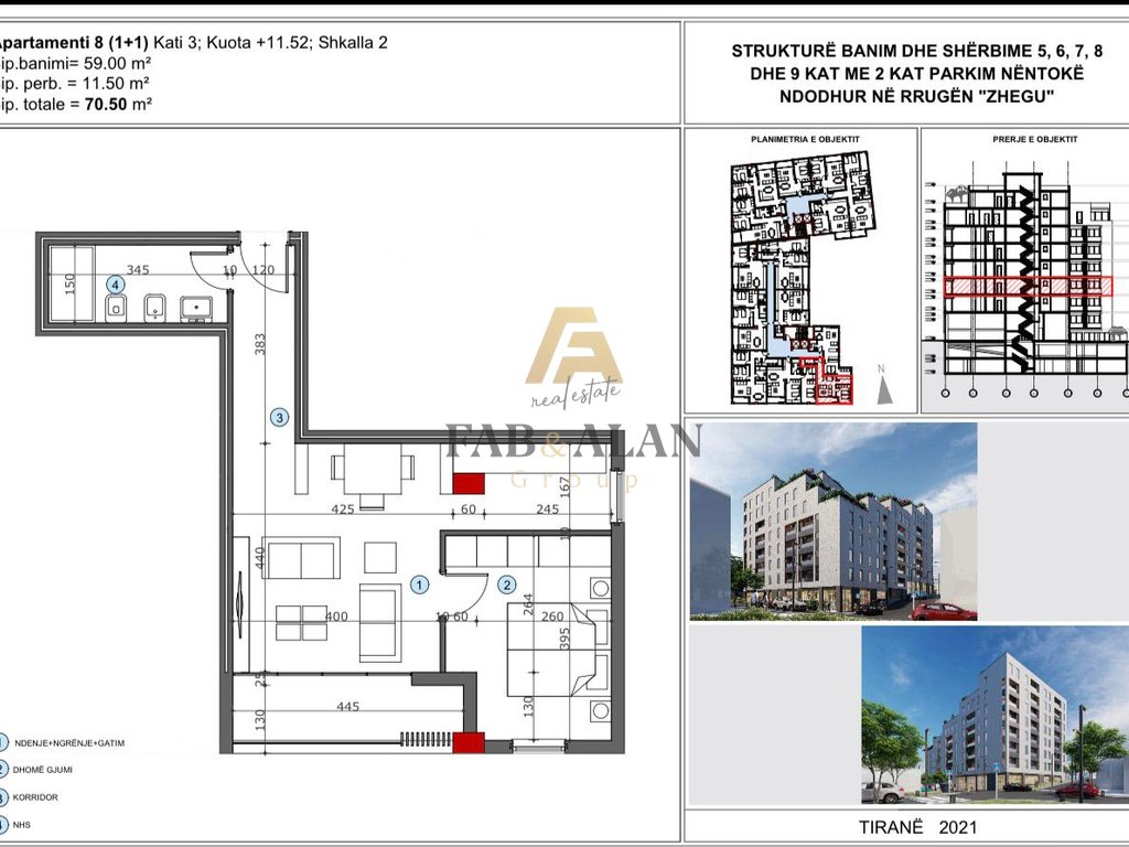 Shitet apartamenti 1+1 ne ali dem ne rrugen zhegu