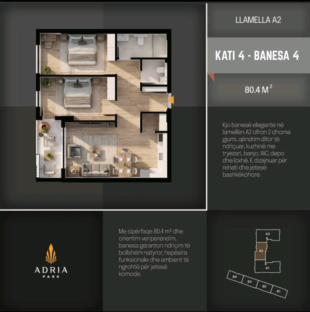 Apartment for sale – 80.4 m² | adria park, Prizren, 4th floor