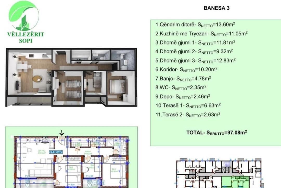 Apartment for sale – 97 m² | Fushë Kosovë, 4th floor