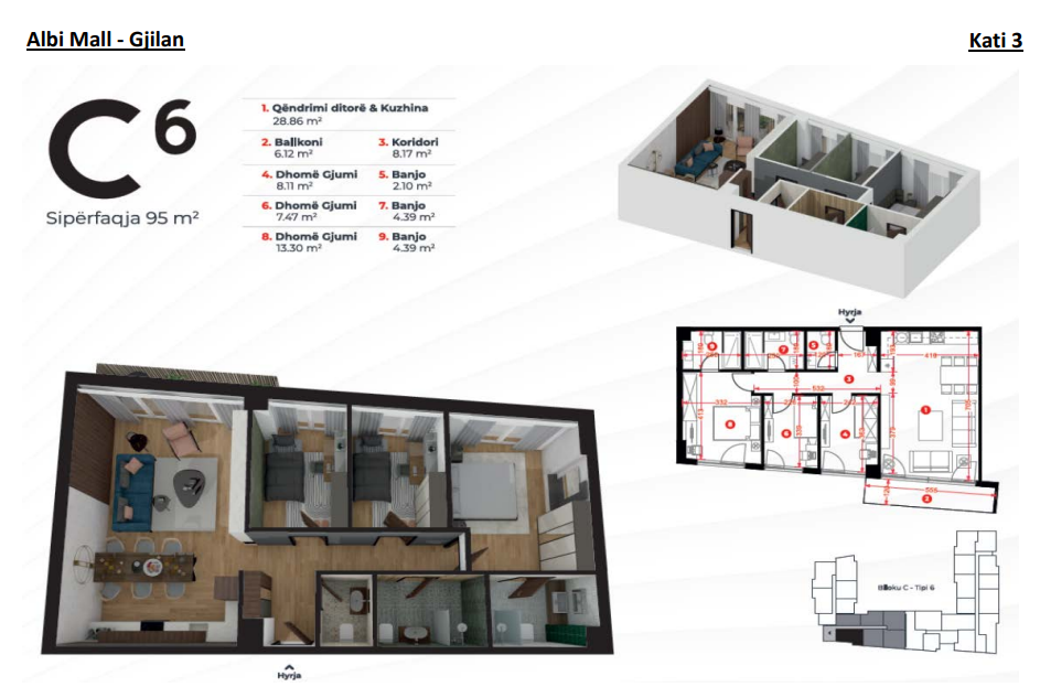 Apartment for sale – 95 m² | 3rd floor, near albi mall – Gjilan