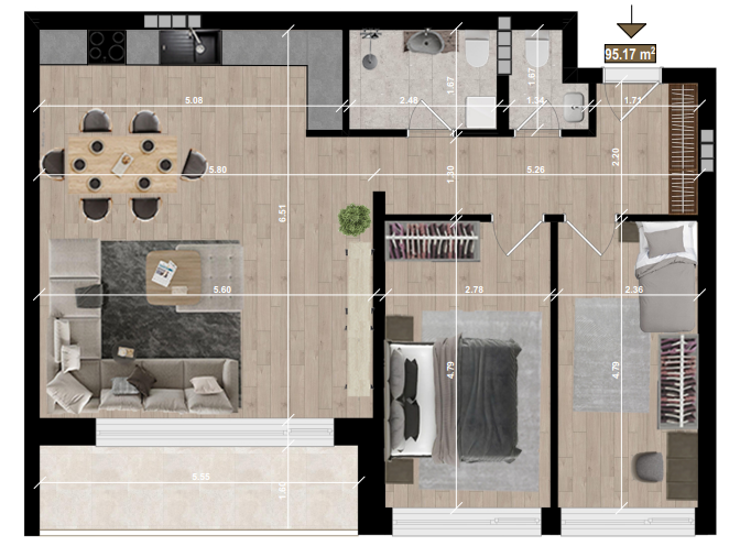 Apartment for sale – 95.17 m² | west hill, Prishtina e Re