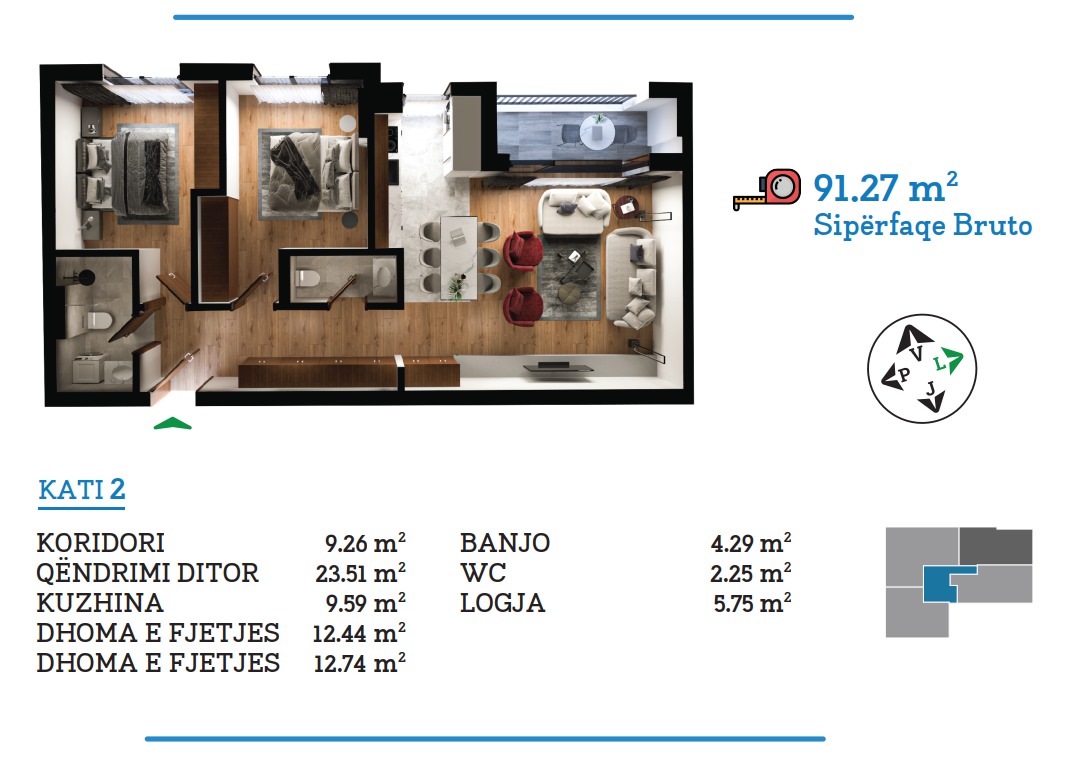 Appartement à vendre – 91,27 m² | prime city, Veternik