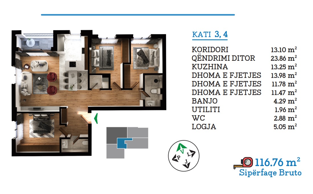 Apartment for sale – 116.76 m² | prime city, Veternik