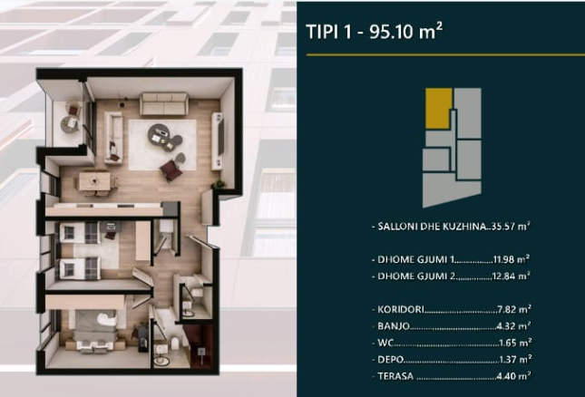 Apartment for sale – 95.10 m² | hill side, Prizren