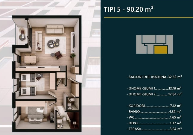 Apartment for sale – 90.20 m² | hill side, Prizren