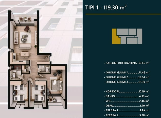Apartment for sale – 119.30 m² | hill side, Prizren