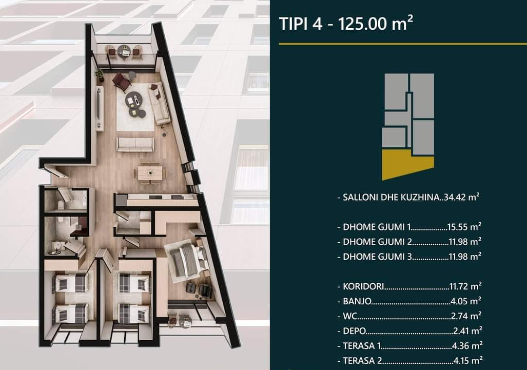 Apartment for sale – 125 m² | hill side, Prizren