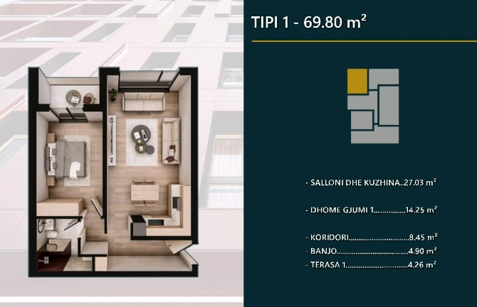 Apartment for sale – 69.80 m² | hill side, Prizren