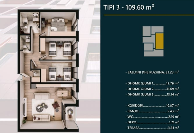 Apartment for sale – 109.60 m² | hill side, Prizren