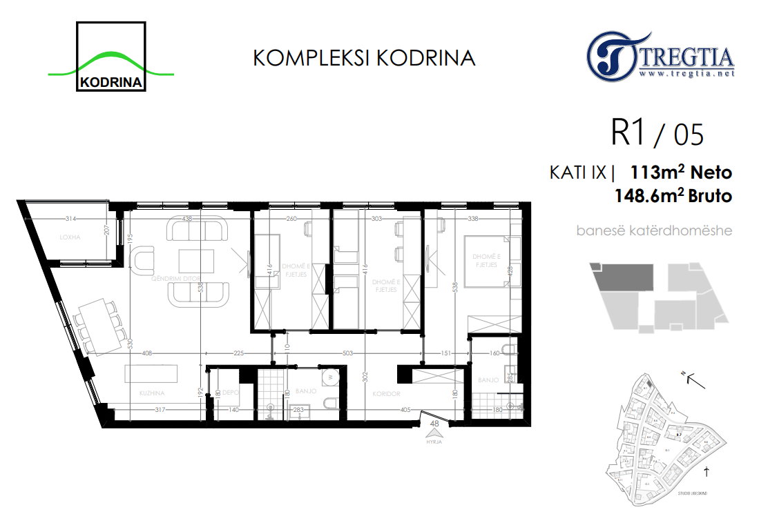 Apartamento en venta – 148,6 m² | complejo “Tregtia”, zona kodrina (9º piso)
