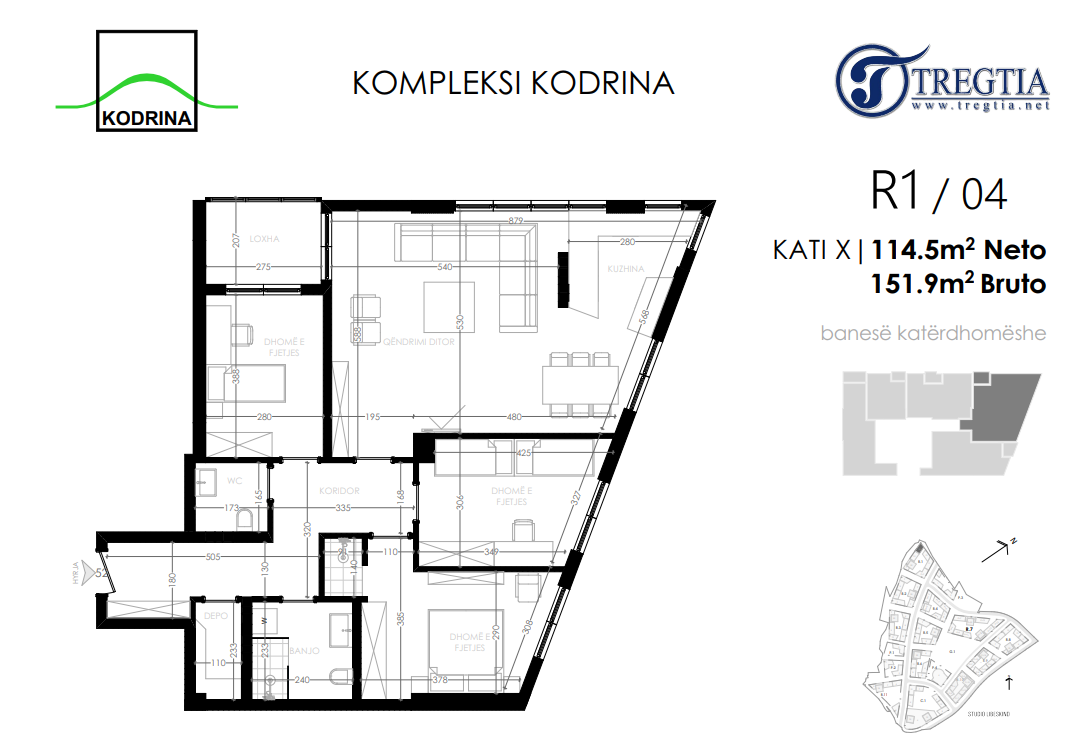 Appartement à vendre – 151,90 m² | complexe “Tregtia”, quartier kodrina (10ème étage)