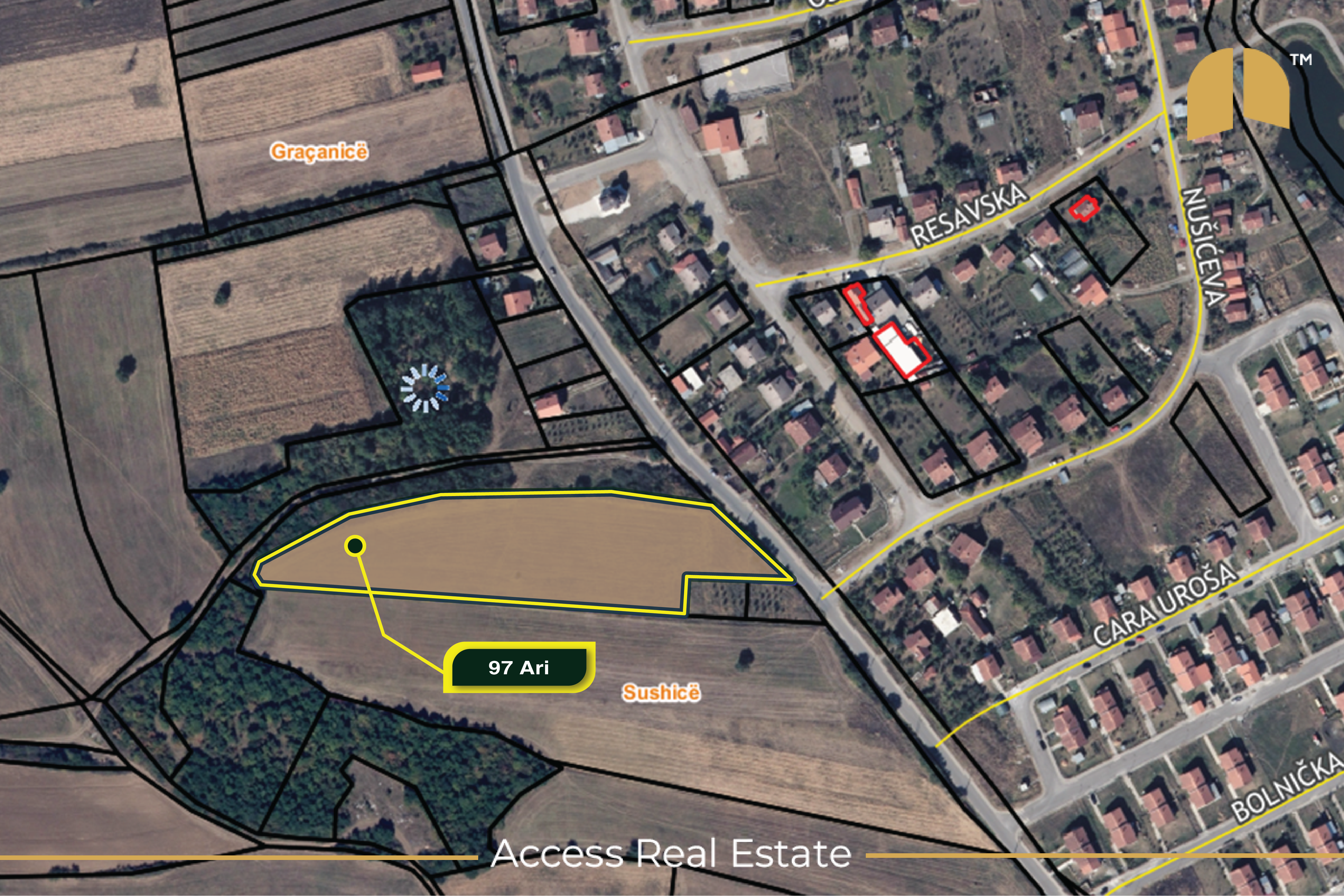 Land for sale with title deeds – 97 ari – Sushicë