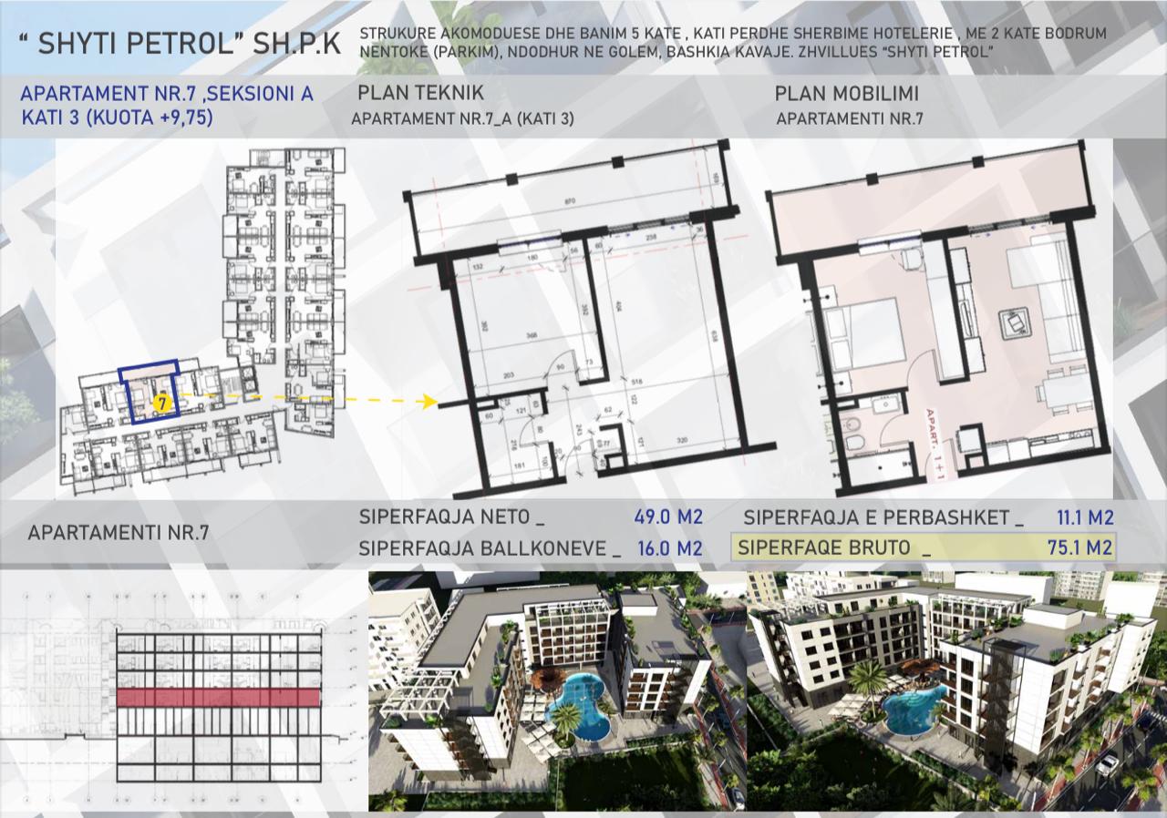 Shitet apartament 1+1 ne ndertim te ri Mali i Robit-golem!azure coast residence! Mundesi pagese me keste!