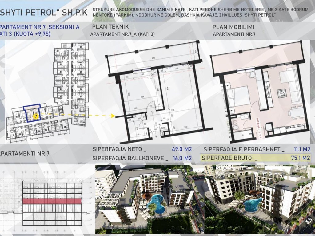 Shitet apartament 1+1 ne ndertim te ri Mali i Robit-golem!azure coast residence! Mundesi pagese me keste!
