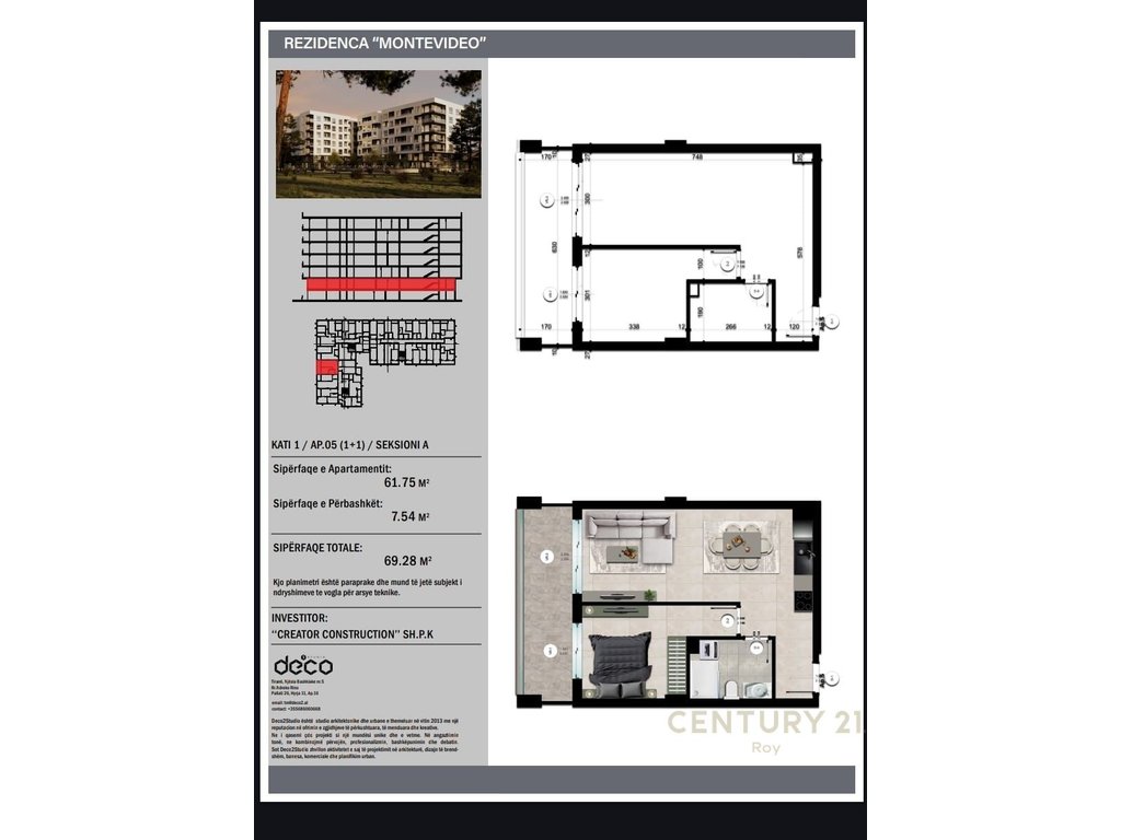 Shitet apartament 1+1ne residencen "Montevideo" te mali robit!