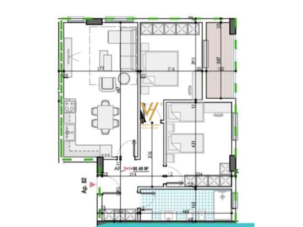 Wohnung 2+1+balkon in kamez zu verkaufen 101 quadratmeter