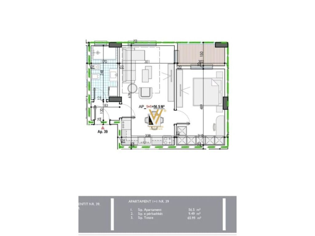 Apartamento 1+1+balcón en venta en kamez 66 metros cuadrados