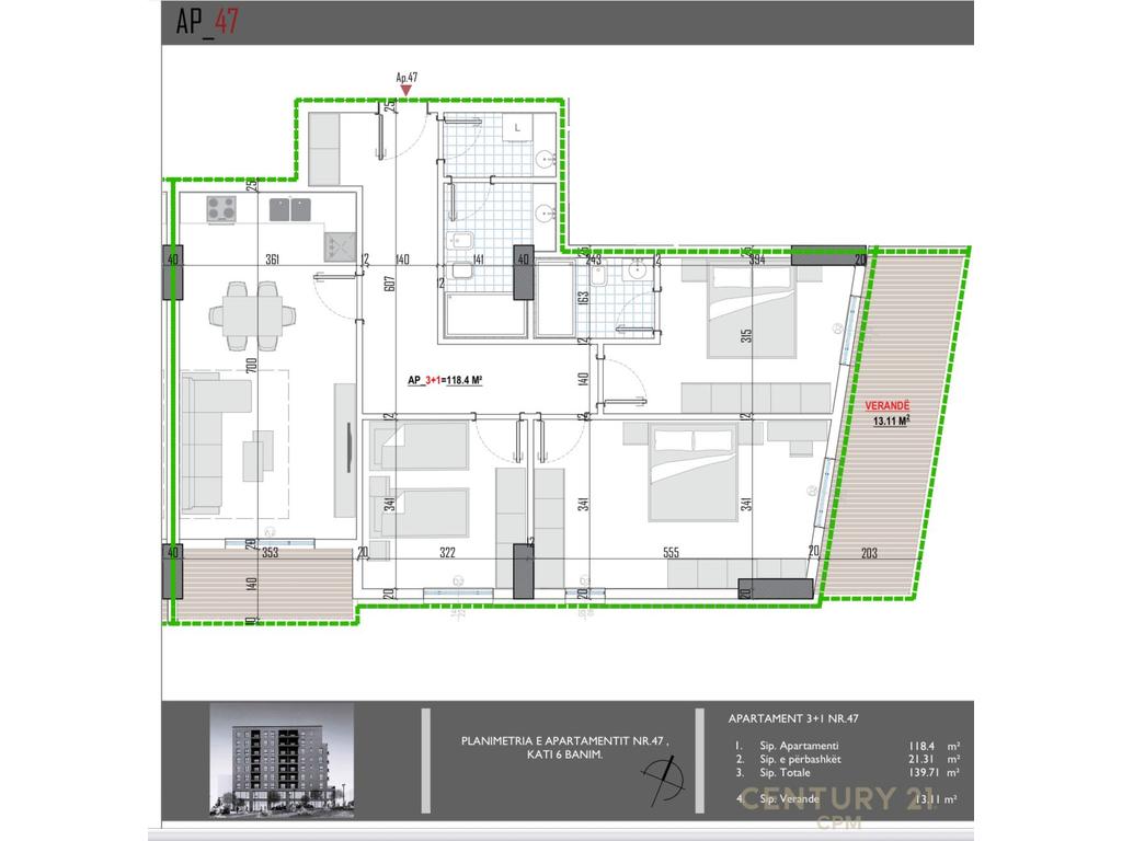 Shesim apartament 3+1 me verande përballë universitetit bujqësor,arborea residence !