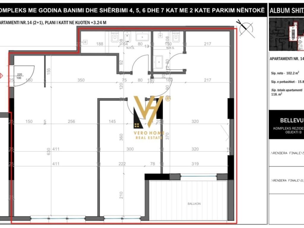 Appartamento in vendita 2+1+2+balcone in via elbasanit 118 mq