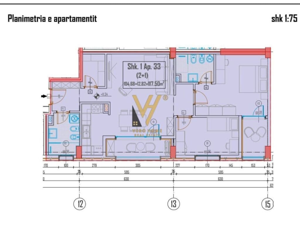 Appartamento in vendita 2+1+2 vicino a ish sheshi shqiponja 117 metri quadrati