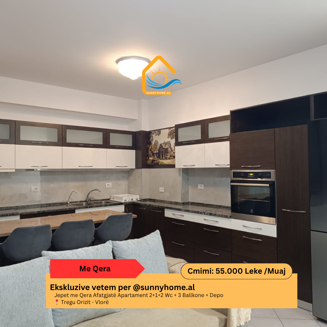 ‼️ esclusivo solo per @sunnyhome.al ‼️ appartamento in affitto a lungo termine 2+1+2 wc + 3 balconi + deposito mercato orizit – Vlorë prezzo: 55.000 lek / mese