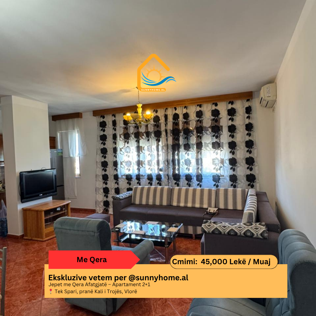 ‼️ ekskluzive në Vlorë!! @sunnyhome.al ‼️ jepet me qera afatgjatë – Apartament 2+1 tek spari, pranë kali i trojës, Vlorë çmimi: 45,000 lekë / muaj