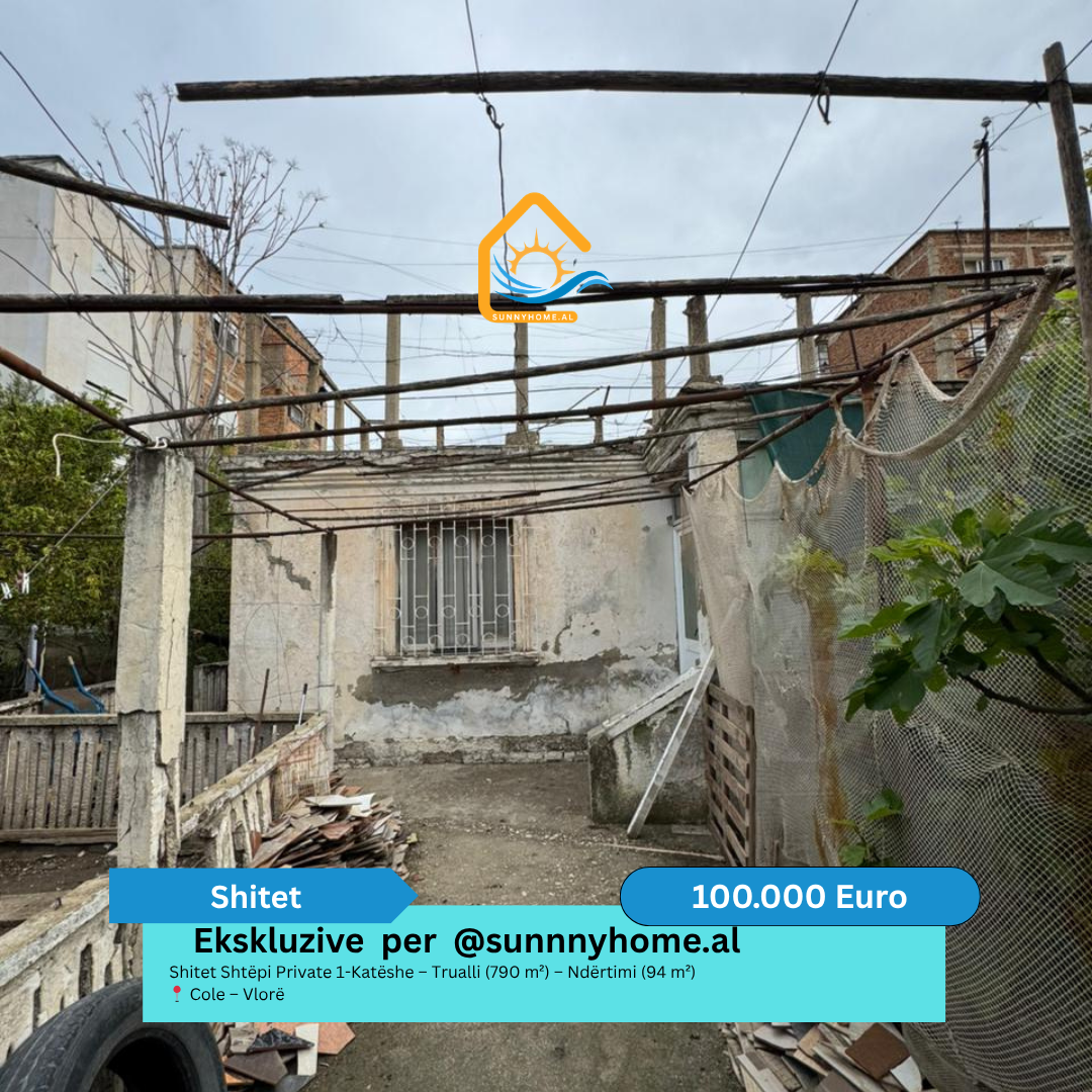 ‼️ ¡exclusivo en Vlorë!! @sunnyhome.al ‼️ casa privada en venta 1 planta – Terreno (790 m²) – Construcción (94 m²) cole – Vlorë precio: 100.000 euros (negociable)