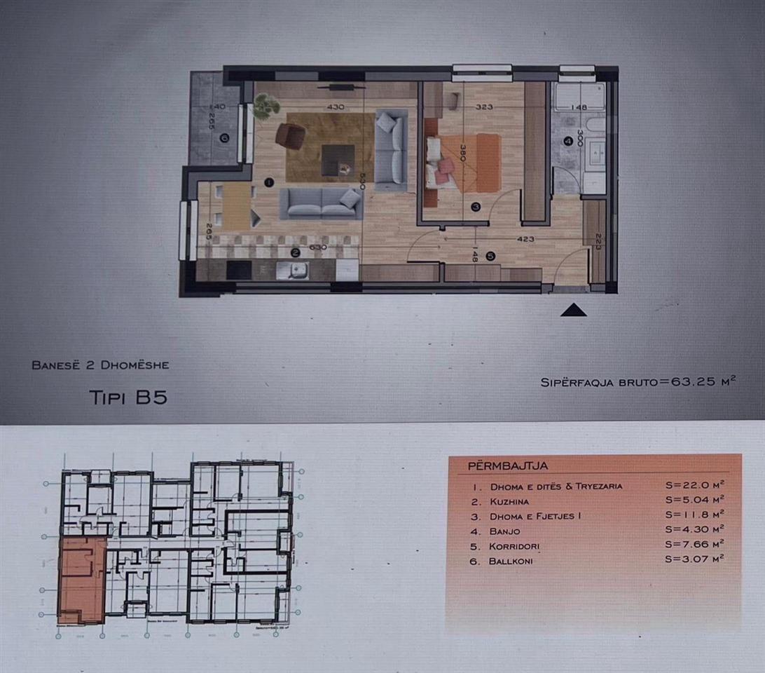 Shitet banesa 63m² kati 5 në matiqan