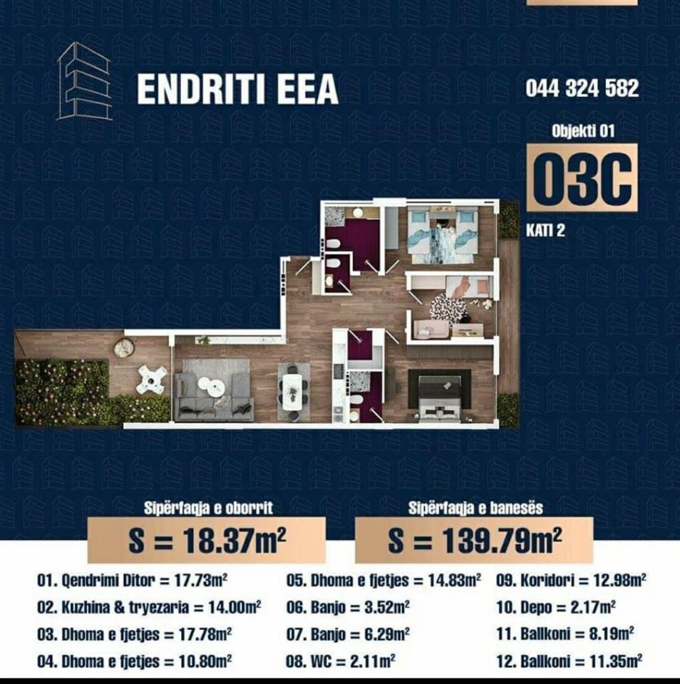 Shitet banesa 3-dhomëshe 140m²+20m² terasë në Ferizaj (2)