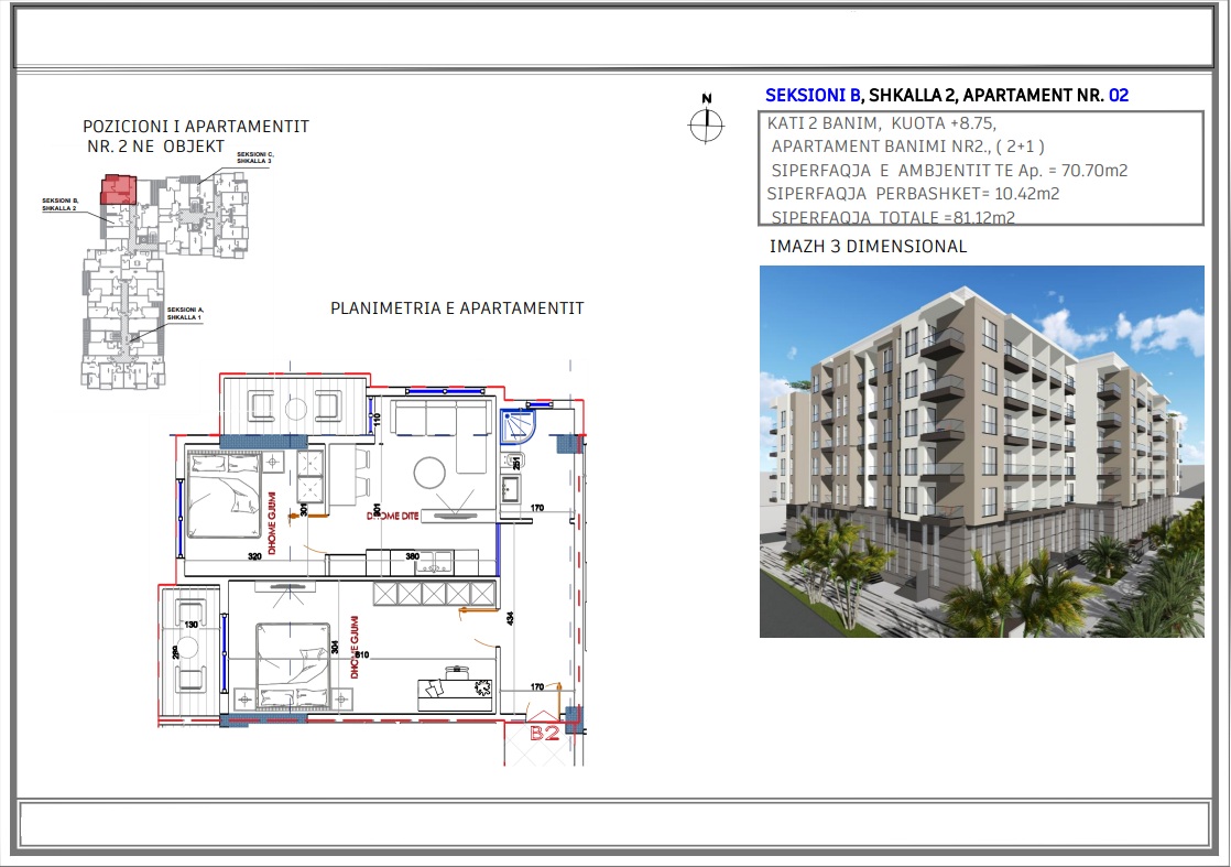 Apartament me dy dhoma gjumi për shitje në golem Durrës