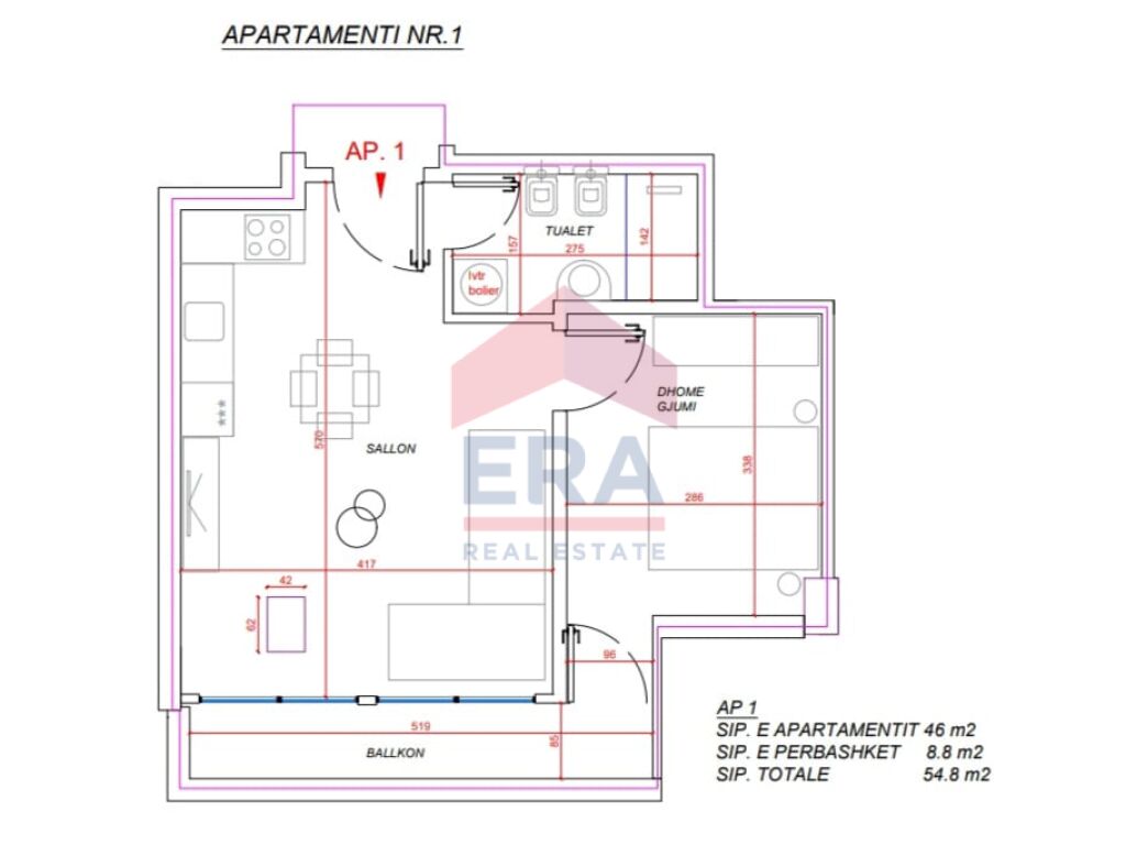1+1 wohnung zum verkauf 54,8 quadratmeter - Astir, in der nähe von bar loft