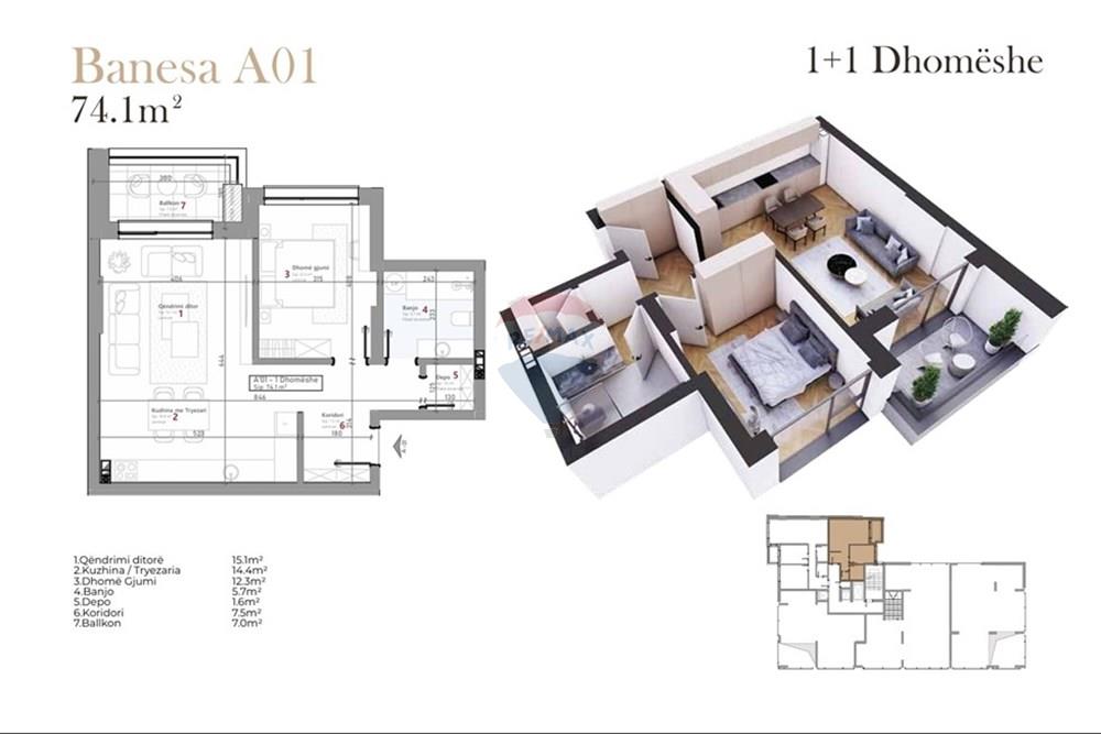 Appartamento in vendita dardani, Prizren. L'appartamento è di nuova costruzione e offre uno spazio abitativo di 74,1 metri quadrati. (2)
