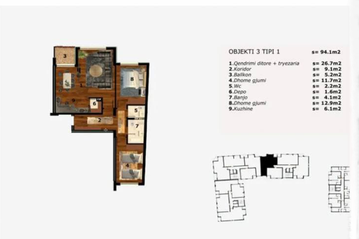 Apartment 94m² for sale on rruga a.
