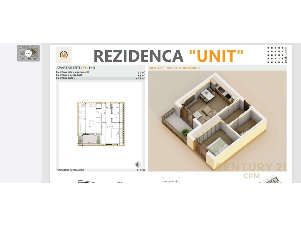 Appartement 1+1 à vendre dans la résidence unit à farkë, Tirana